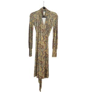 Piena Vintage-Inspired Small Paisley Print Long-Sleeve Wrap Dress